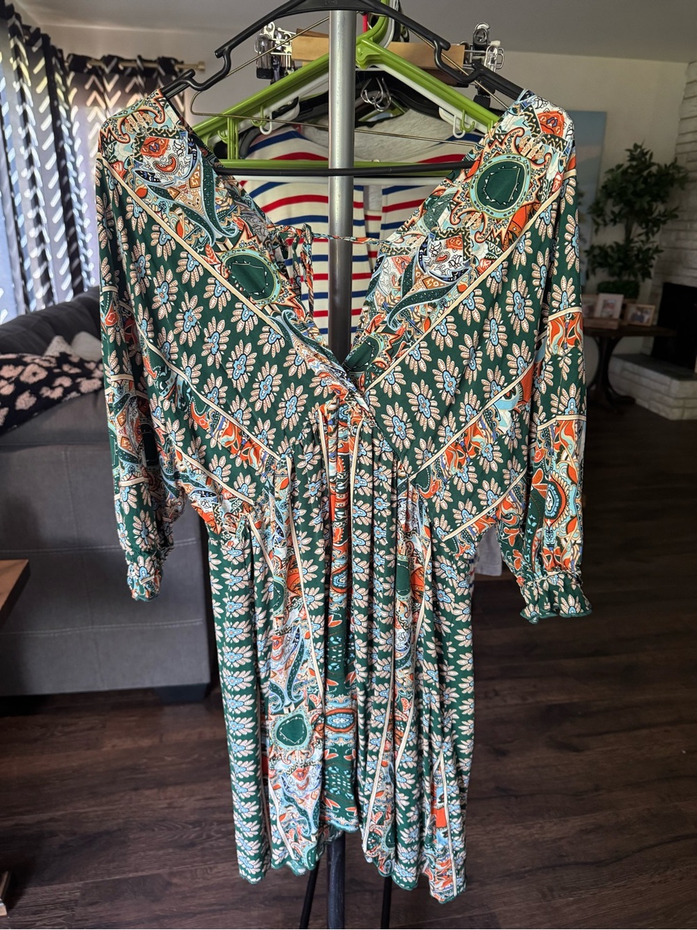 Cupshe Green Floral Paisley Mini Dress with Orange Accents
